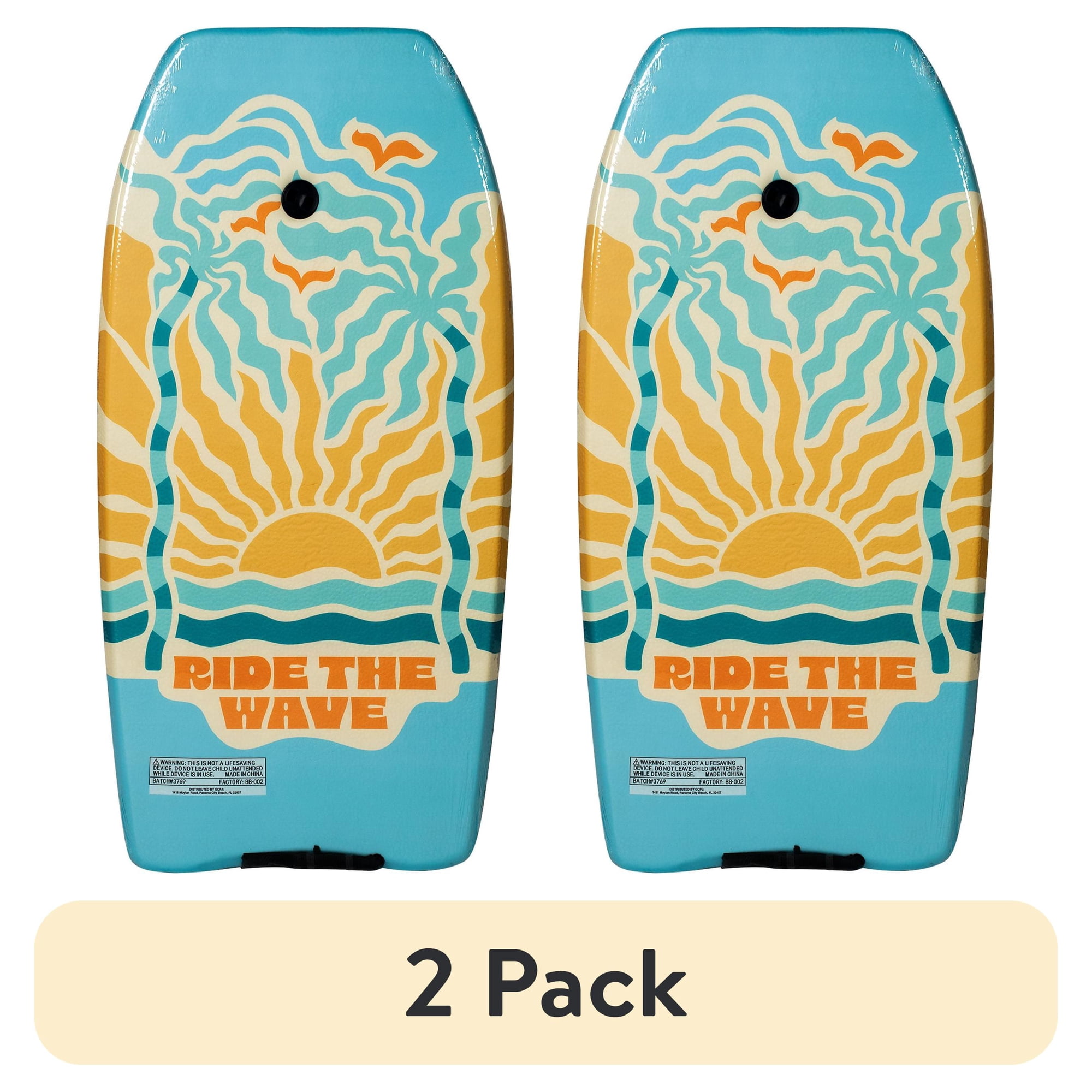 (2 pack) Bluewater Beach 37 Foam Bodyboard with Leash 125-155 lbs. Ride The Wave Print