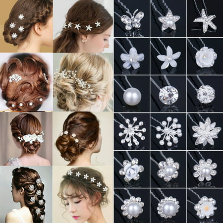 LUXUR 20Pcs Wholesale Lot Women Wedding Bridal Pearl Flower Crystal Hair Bobby Pins Clips