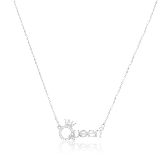 Tilo Jewelry Solid 925 Sterling Silver Queen Word Pendant Necklace with Cubic Zirconia CZ Stones | Women & Unisex | Adjustable 16 Inch to 18 Inch Cable Chain