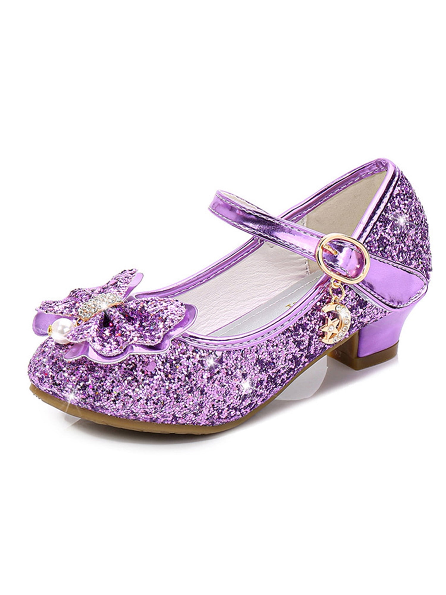 Difumos Girl's Princess Shoe Bow Mary Jane Sparkling Dress Shoes ...