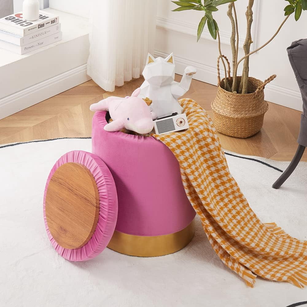 Mxfurhawa Velvet Storage Ottoman Multipurpose Footrest Stool for Living Room & Bedroom(Rose Pink)