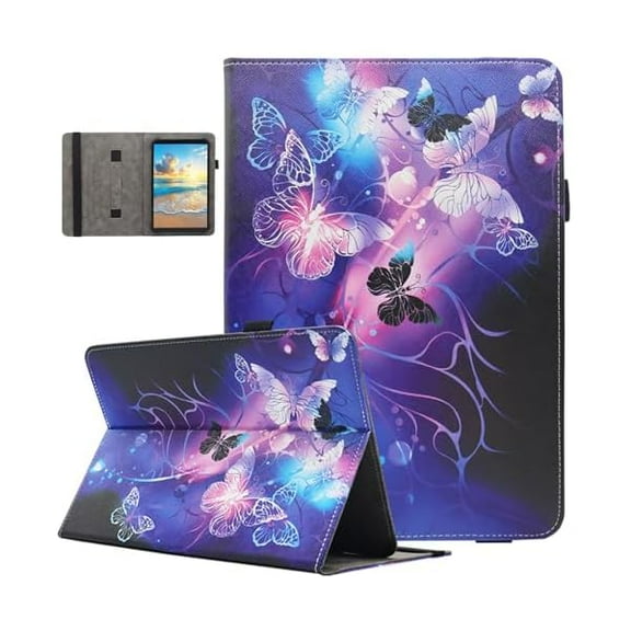 wonima88 Universal 10 10.1 11 Inch Android Tablet Case, Multi-Angle Viewing Stand PU Leather Case for 10 10.1 11 Inch and More 9.5" - 11.0" Tablet, Purple Butterfly