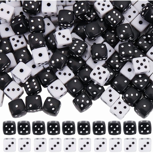 1 caja de 200 piezas de cuentas de dados de 8 mm en 2 colores: blanco y negro. Cuentas de acrílico pequeñas de plástico surtido para juegos de fiesta. Separadores sueltos.