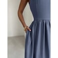 thumbnail image 2 of Dusty Blue Womens Sleeveless A-Line Maxi Dress, Fitted Waist, Elegant Formal Gown For Events, 2 of 6