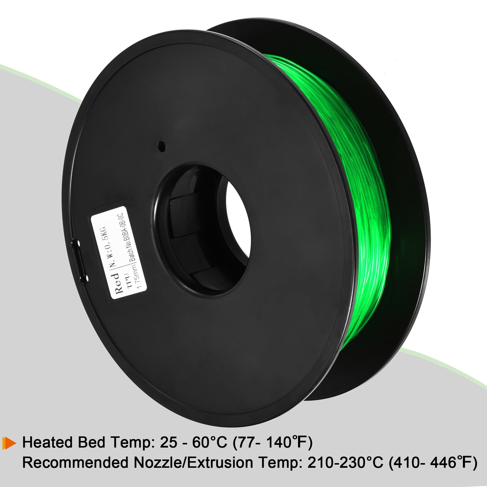 Uxcell 3D Printer Filament 1.75mm TPU Filaments Dimensional Accuracy +/- 0.05mm Green