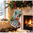 thumbnail image 3 of Yangka Christmas Decoration Rustic Burlap Embroidered Stocking With 3D Santa Reindeer Applique And Plaid Cuff For Fireplace Mantel Holiday Party Decor,Sky Blue, 3 of 5
