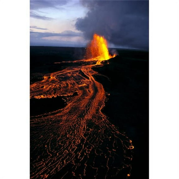 Hawaii Big Island Kilauea Volcano Eruption River of Lava Aerial Shot A26D Poster Print - 12 x 19