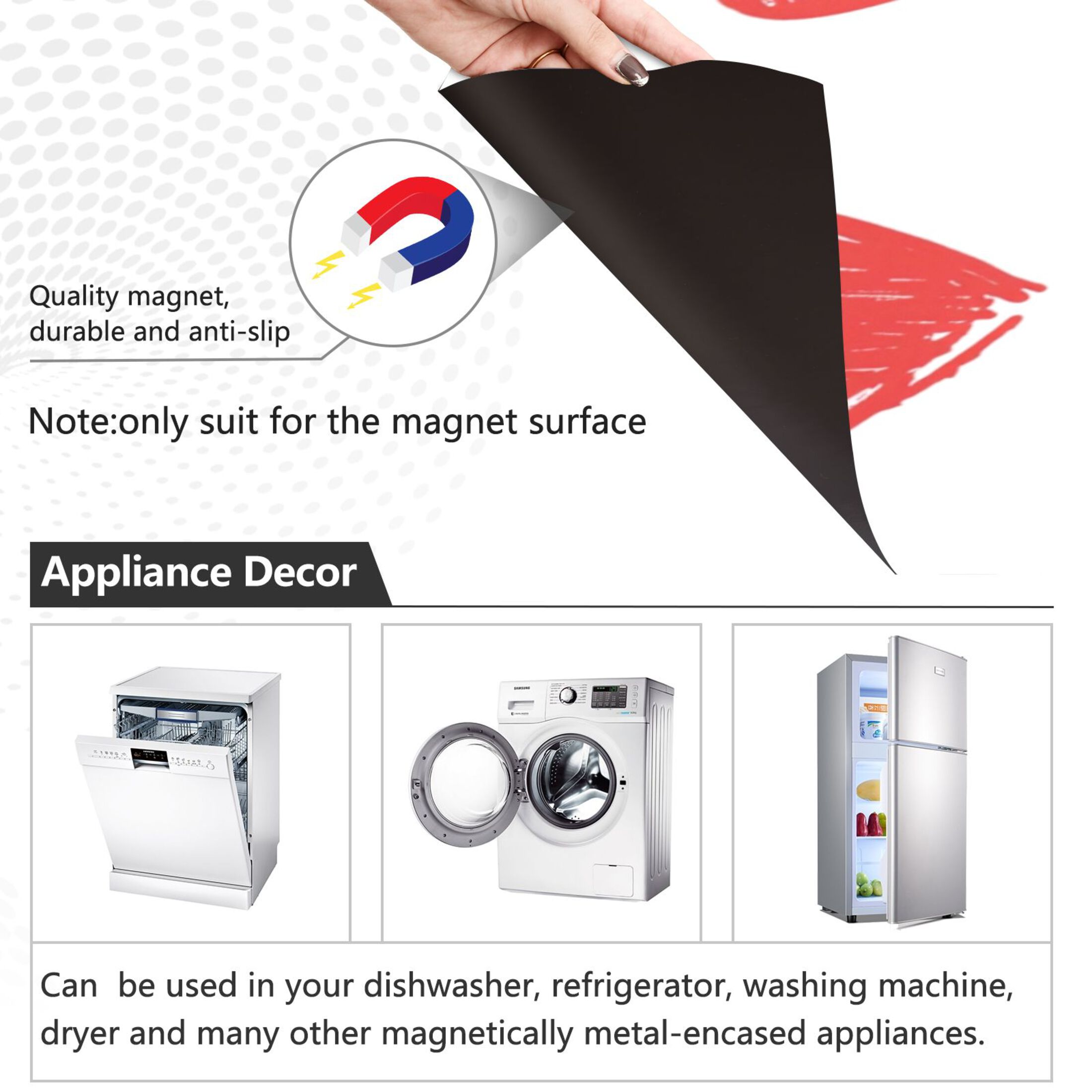 Dishwasher Magnetic Sticker 23x26 Inch Refrigerator Magnetic Sticker Washing Machine Magnetic Sticker Kitchen Panel Magnetic Sticker Home Decor Red Line Love