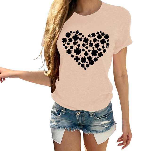 Pxiakgy Vente Chaude! T-Shirt Trèfle de la Saint-Patrick pour Femmes Chanceux Irlandais Manches Courtes T-Shirt Graphique Trèfle Mode Décontractée Imprimé Amour Col Rond Manches Courtes T-Shirt