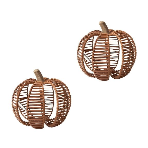 RGI Home Decorative Woven Pumpkins for Fall and Halloween Décor, Reddish Brown Resin, Set of 2