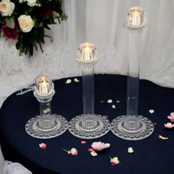 3-Piece Long Stem Pillar Candle Holder Set - Glass Votive Tealight Candlestick Holders