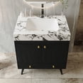 thumbnail image 5 of 30" Waterproof Wood Bathroom Organizer, Space-Saving Freestanding Cabinet with Marble Top, Retro Bathroom Vanity with Ceramic Sink for Bathroom, Black,Gold,White, 5 of 9