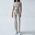 thumbnail image 6 of Iaqnaocc Lounge Sets for Women 2 Piece Sets for Women Casual Slim Y2k Short Sleeve Tops Flare Leggings Classic Fashion Summer Matching Set Tracksuit Gray L, 6 of 7