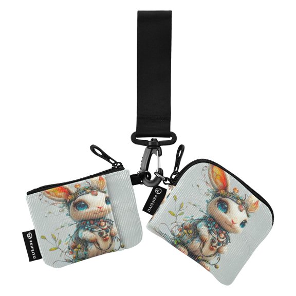 Portable Coin Purse Two 4.13x4.13 Iinches 4.13x3.5 Inches Wrist Coin Purse Keys Coin Purse Portable Women's Purse Necklace Rabbit