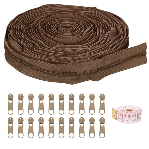Unique Bargains Brown Nylon Coil Zippers with Sliders and Ruler (10 Yards, 20 Pack)