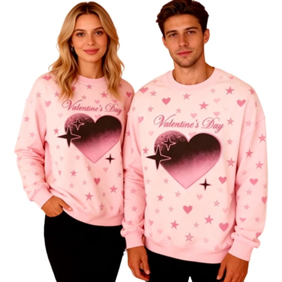 Erwazi Valentine's Day Sweatshirt Matching Style for Couples Print Long Sleeve Crewneck Pullover Unisex Tops