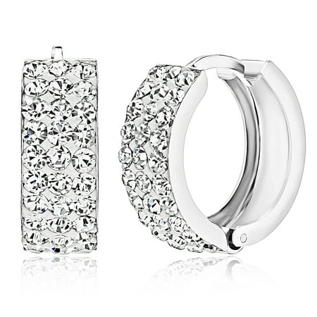 Pori Jewelers Sterling Silver Pave Crystal Huggie Earrings