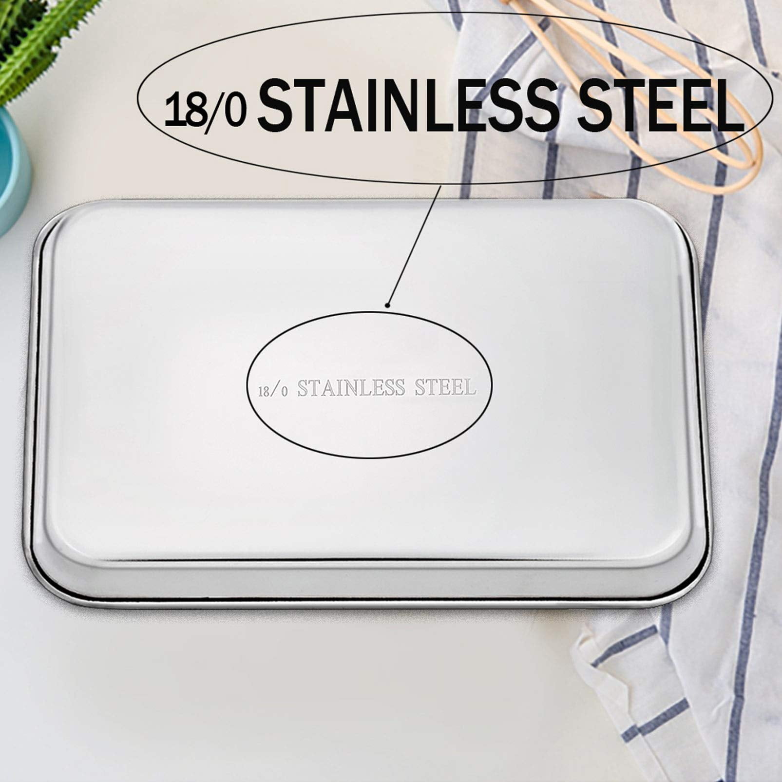 Baking Sheet Set 4 Stainless Steel Pans, 16/12.5/10/9.3 Inch