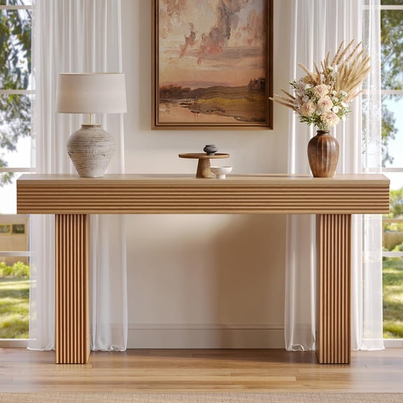 Bestier Farmhouse Fluted Console Table, 63” Wood Entryway Table for Living Room Hallway,Brown
