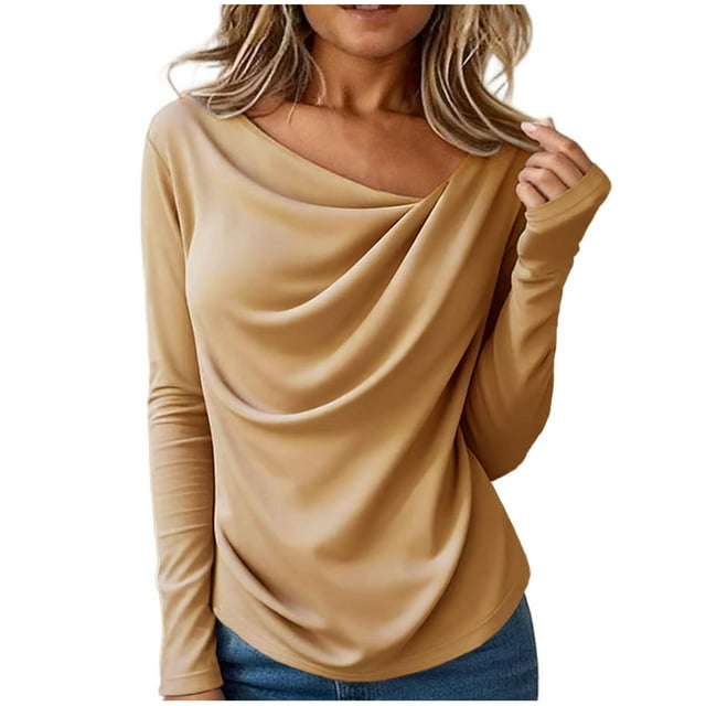 HongQid Women One Off Shoulder Long Sleeve Tops Going Out Slim Fit Shirts Y2K Trendy Spring Fall Blouse