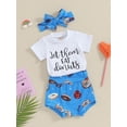 thumbnail image 3 of Bslissey Valentines Day Toddler Baby Girl 3Pcs Outfits Short Sleeve Letter Print T-shirt + Heart/Donut Print Shorts + Headband 6M 12M 18M 24M 3T Infant Cute Shorts Sets, 3 of 8