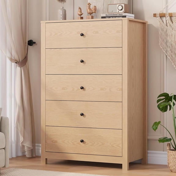 5 Drawer Dresser for Bedroom – Modern Simply Chest of Drawers, Wood Storage Dresser with Deep Drawers for Living Room, Hallway, Entryway, Natural Oak