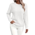thumbnail image 2 of Cable Knit Sweaters for Women Cropped Sweater Long Sleeve Crewneck Pullover Knit Jumper Top, 2 of 5