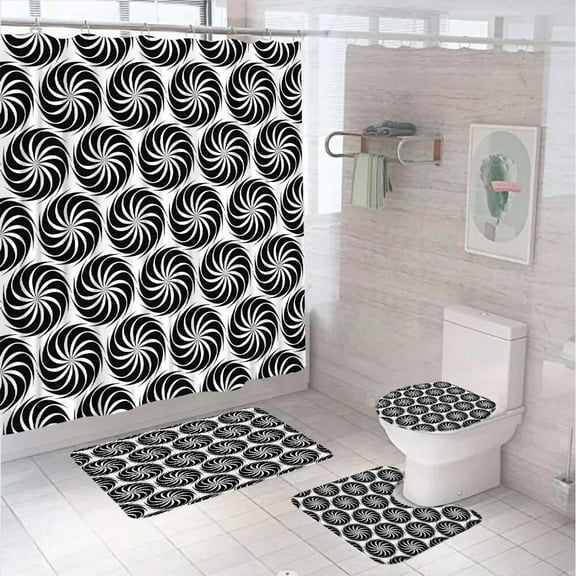 Modern Geometric Shower Curtain Sets Black White Buffalo Plaid Bathroom Curtains Non-Slip Bath Mat Pedestal Rug Lid Toilet Cover