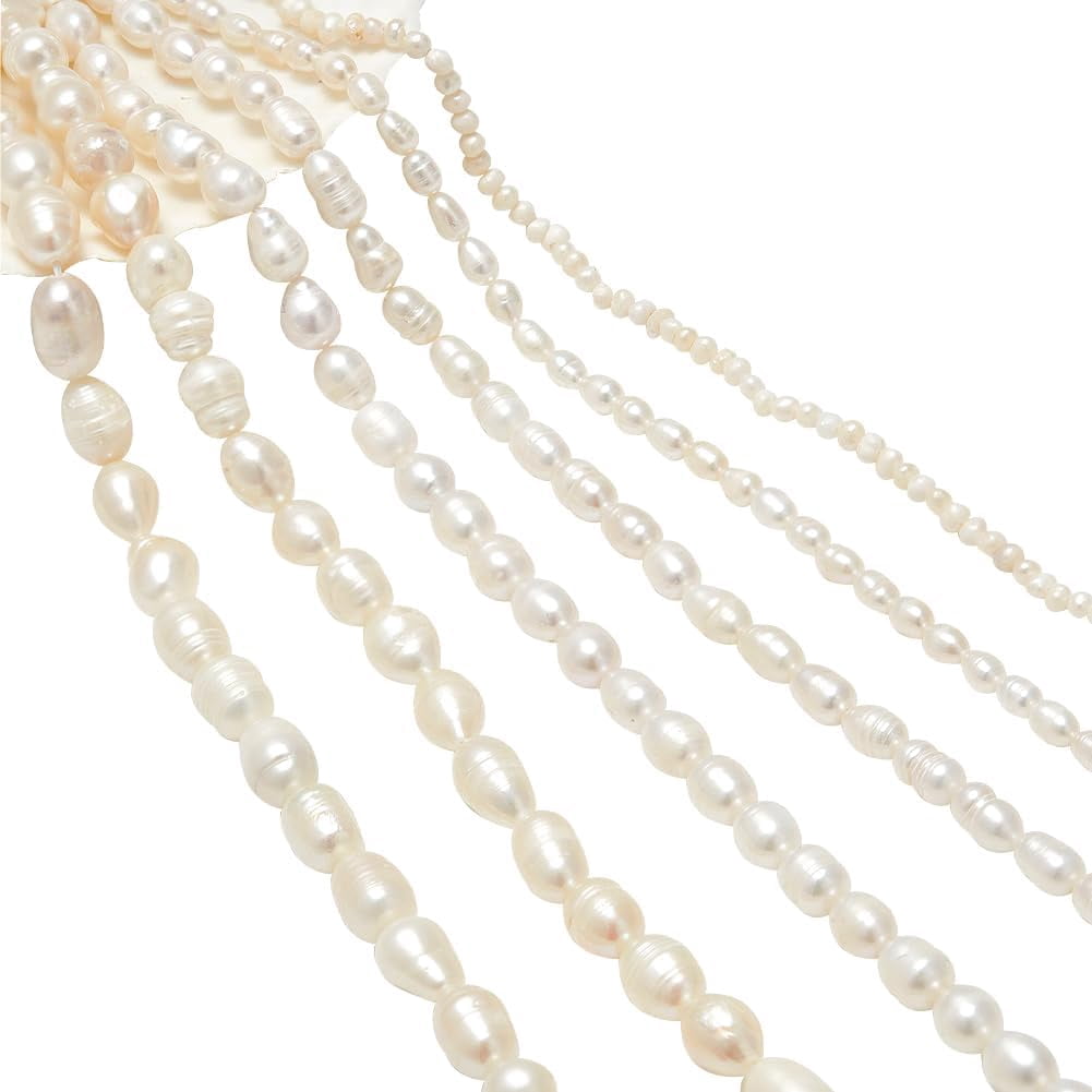 6 Strands 6 Styles Natural Cultured Freshwater Pearl Beads Strands Oval & Rice Seashell Color 1.5~2x1.5~3x1.5~2mm Hole: 0.5mm about 142pcs/strand 13.78 inch(35cm) 1 strand/style