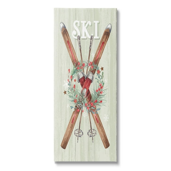 Stupell Industries Rustic Winter Skis Botanical & Floral Painting Gallery Wrapped Canvas Art Print Wall Art, 10 x 24