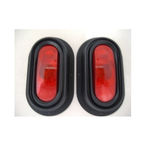 Trailer Truck RV Red 6" Oval Stop Turn Brake Tail Lights / Black Mounting Boxes