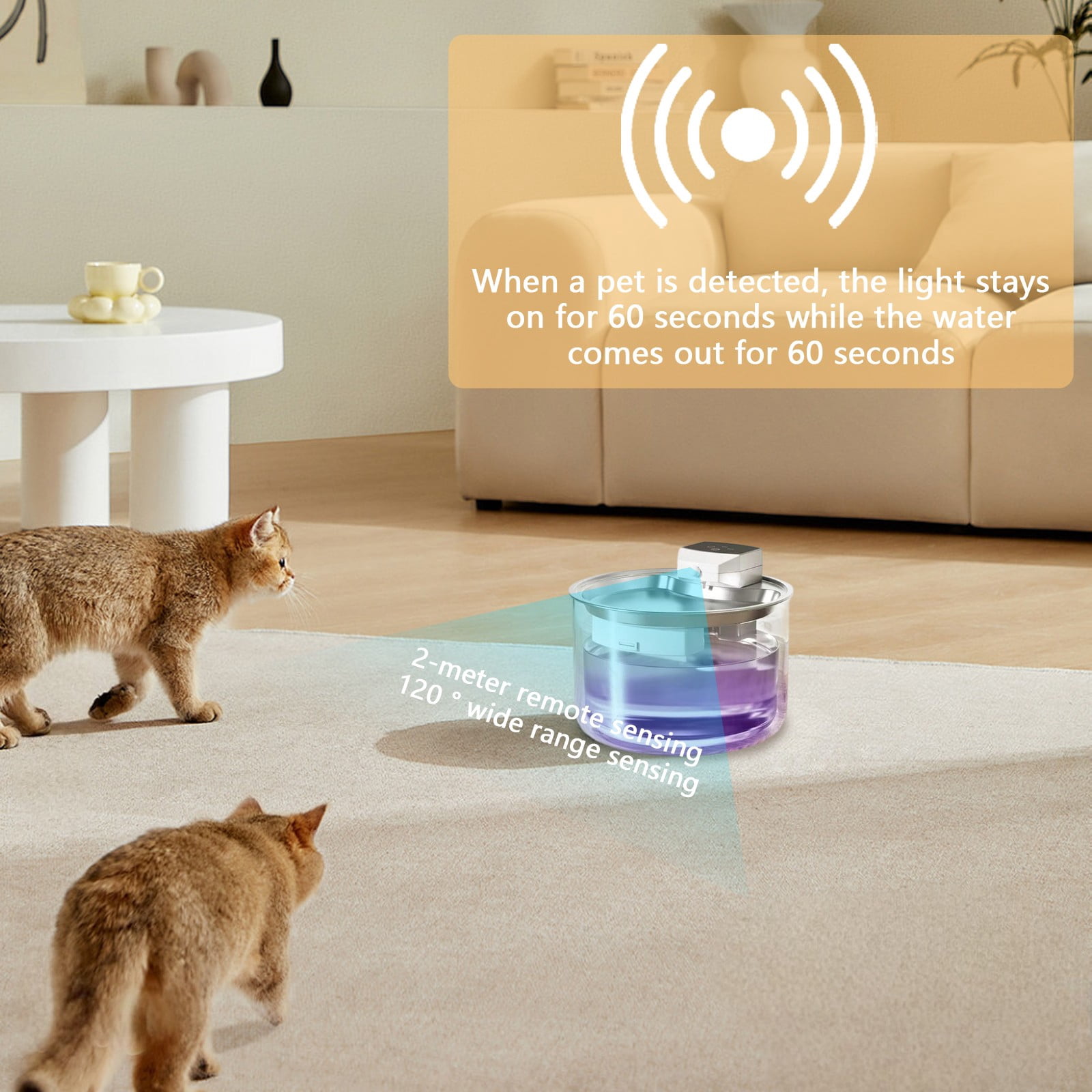Stainless Steel Pet Water Fountain Wireless Automatic Cat Water Fountain with Filter Uv Sanitizer Motion Black 1 Pack for Cats and Dogs