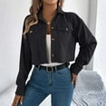 thumbnail image 2 of HOWPAY Barn Jackets for Women Cropped Button down Oversized Lapel Collar Long Sleeve Coats with Pockets Vintage Solid Color Casual Outerwear Fall Winter Clothes Black L, 2 of 7