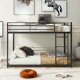 thumbnail image 2 of Low Bunk Bed Full over Full, Metal Bunk Bed Frame with Full-Length Guardrails and Side Ladder, Heavy Duty Floor Bunk Bed, Space-Saving Loft Bunk Bed, No Box Spring Needed, Black, 2 of 7