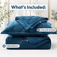 thumbnail image 2 of Moonlight20015 Velvet Quilt Set 3 Piece Geometric Pattern Embossed Bedspread Reversible 350GSM Soft Microfiber Comforter Navy Blue Full/Queen, 2 of 10