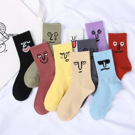 

Opolski 2 Pair Cotton Socks Funny Expression Pattern Comfortable Multi-Color School Students Women Stocking Clothing Accessories