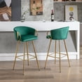 thumbnail image 4 of Hassch 30 Inch Velvet Upholstered Bar Stools Set of 2, Modern Counter Barchairs with Padded Seat, Curved Backrest, Golden Metal Legs and Armrests for Kitchen Island & Dining Room (Green), 4 of 9