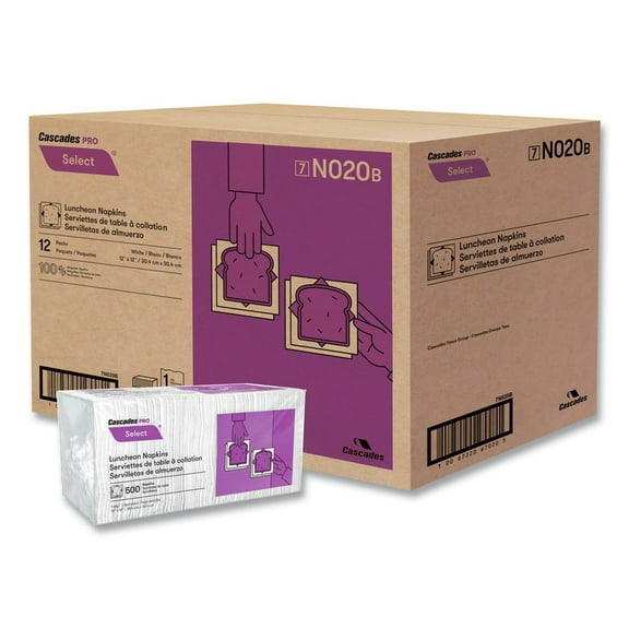 Cascades PRO N020 12 in. x 12 in. 1 Ply Select Luncheon Napkins - White (6000/Carton)