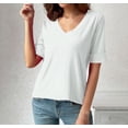 thumbnail image 5 of Womens Going Out Tops Casual V-Neck Cuffed Elbow-Length Sleeve Tshirts Loose Ribbed Knitted Solid Color Soft Basic Pullover Blouses Tees, 5 of 8