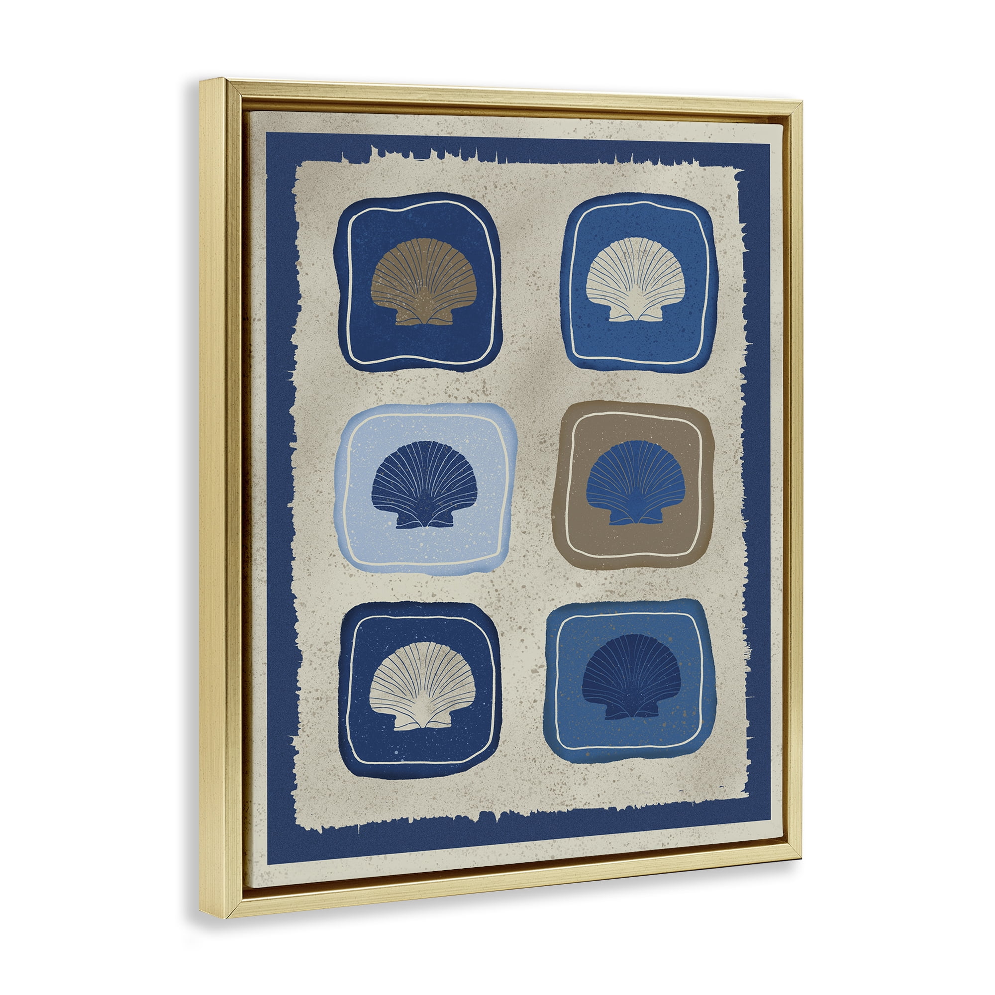 Stupell Industries Nautical Block Shells Gold Framed Floater Canvas Wall Art, design by Julia Frost