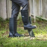 HISEA Men's Rain Boots with Steel Shank, Waterproof Rubber Protective Footwear, Seamless PVC Rainboots Non-Steel Toe Outdoor Work Boots, Durable Garden Fishing Tall Kneed Boot, Size 11 Black