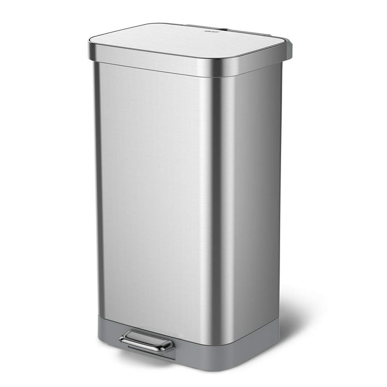 20 Gal. All Stainless Steel Step-On Large Metal Kitchen Trash Can with  Clorox Odor Protection and Soft-Closing Lid