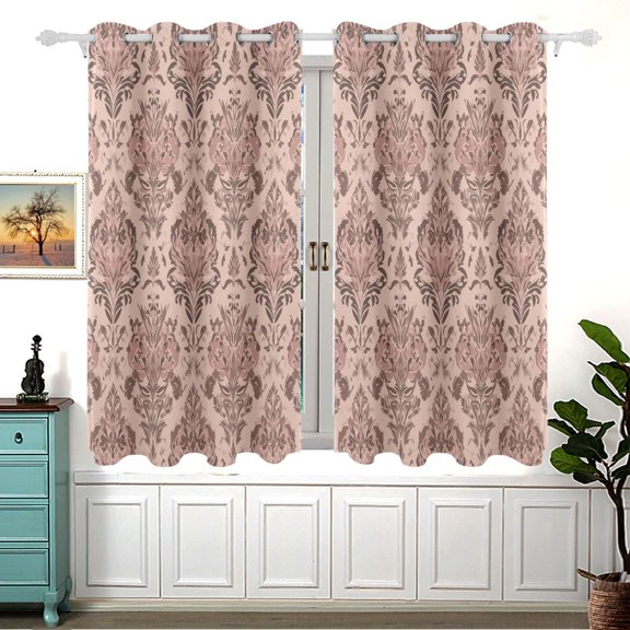 Abstract Flowers Retro Tone Window Curtains Drapes with Grommets Light Filtering 2 Panels 54" x 55"
