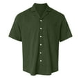 thumbnail image 4 of Huresd Men's Wrinkle Free Untucked Cuban Shirt Business Casual Button Down Tops Short Sleeve Solid Color Shirt Army Green L, 4 of 5