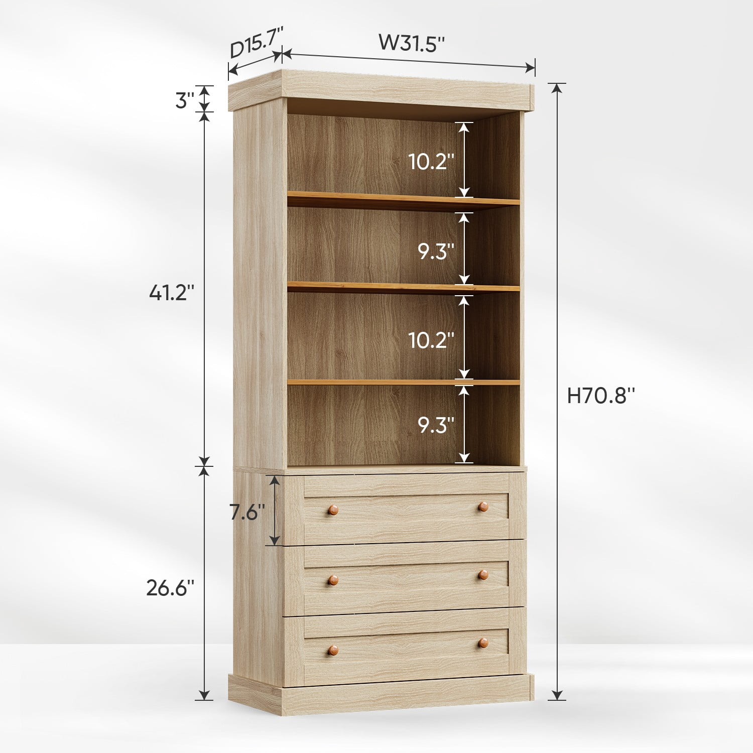 71"Tall Kitchen Pantry Storage Cabinet,Large Wood Bookcase Adjustable Shelves with 3 Drawers for Dining Room Living Room,Brown,4Pcs