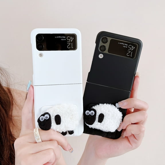 For Samsung Galaxy Z Flip4 5G Phone Case，Shockproof Luxury Plush sheep PC Invisible bracket Cover