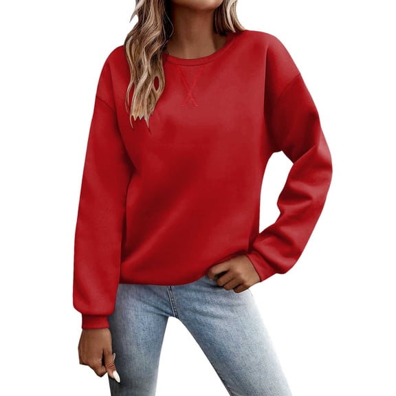 Women's Crew Neck Sweatshirt Loose Pullover Long Sleeve Soft Tops Color Red Size XL