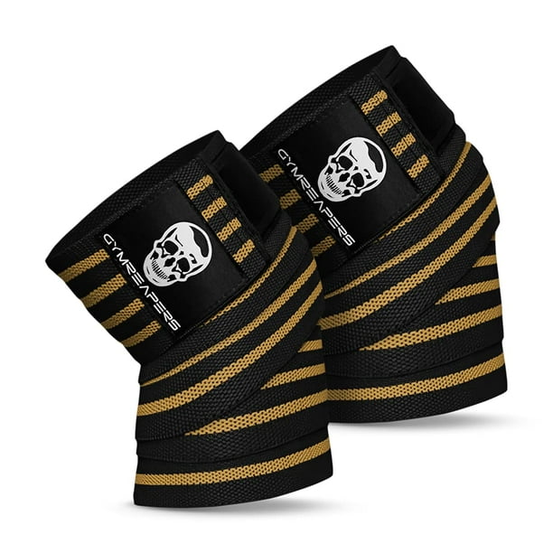 Rodilleras Gymreapers (par) con correa para sentadillas, levantamiento de pesas, powerlifting, prensa de piernas y entrenamiento cruzado. Rodilleras flexibles de 183 cm para sentadillas. Para hombres