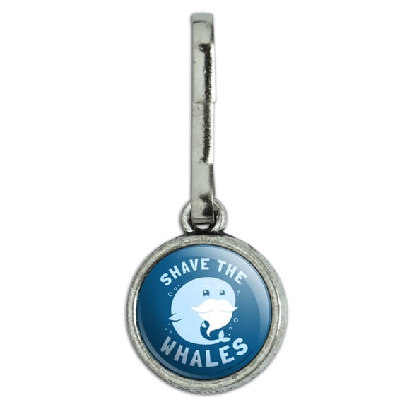 Shave the Whales Save Mustache Beard Funny Humor Antiqued Charm Clothes Purse Suitcase Backpack Zipper Pull Aid