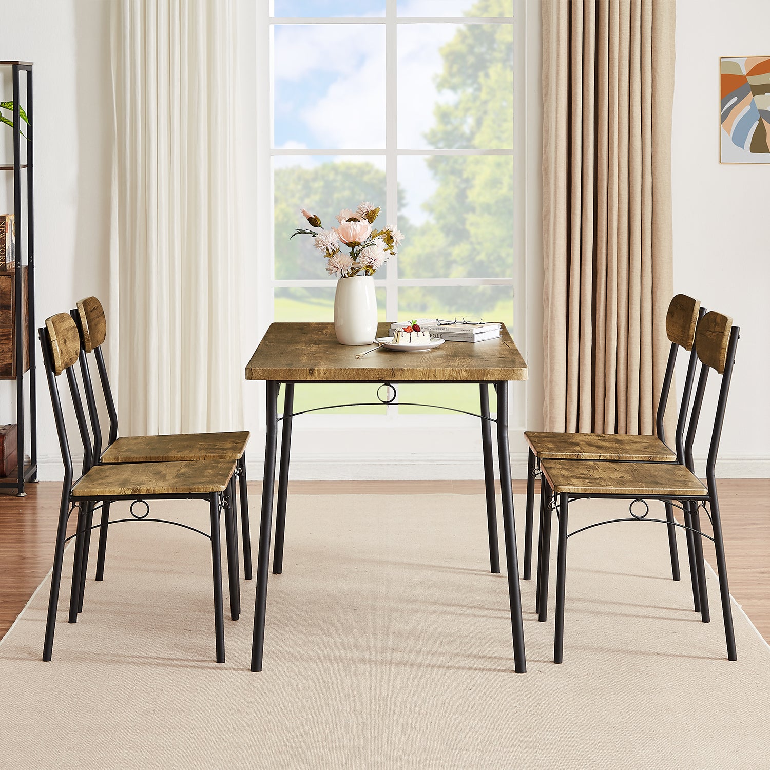 VECELO 5Piece Dining Table Set, Industrial Style Wooden Kitchen Table